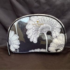 Kate Spade Black and White Floral Cosmetic Bag with Leather Trim